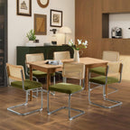 Velvet Dining Chairs Set of 6 Handwoven Rattan Back Upholstered Seat&Chrome Base Mid Century Kitchen Chair,for Dining Room,Living Room,Bedroom,Olive Green