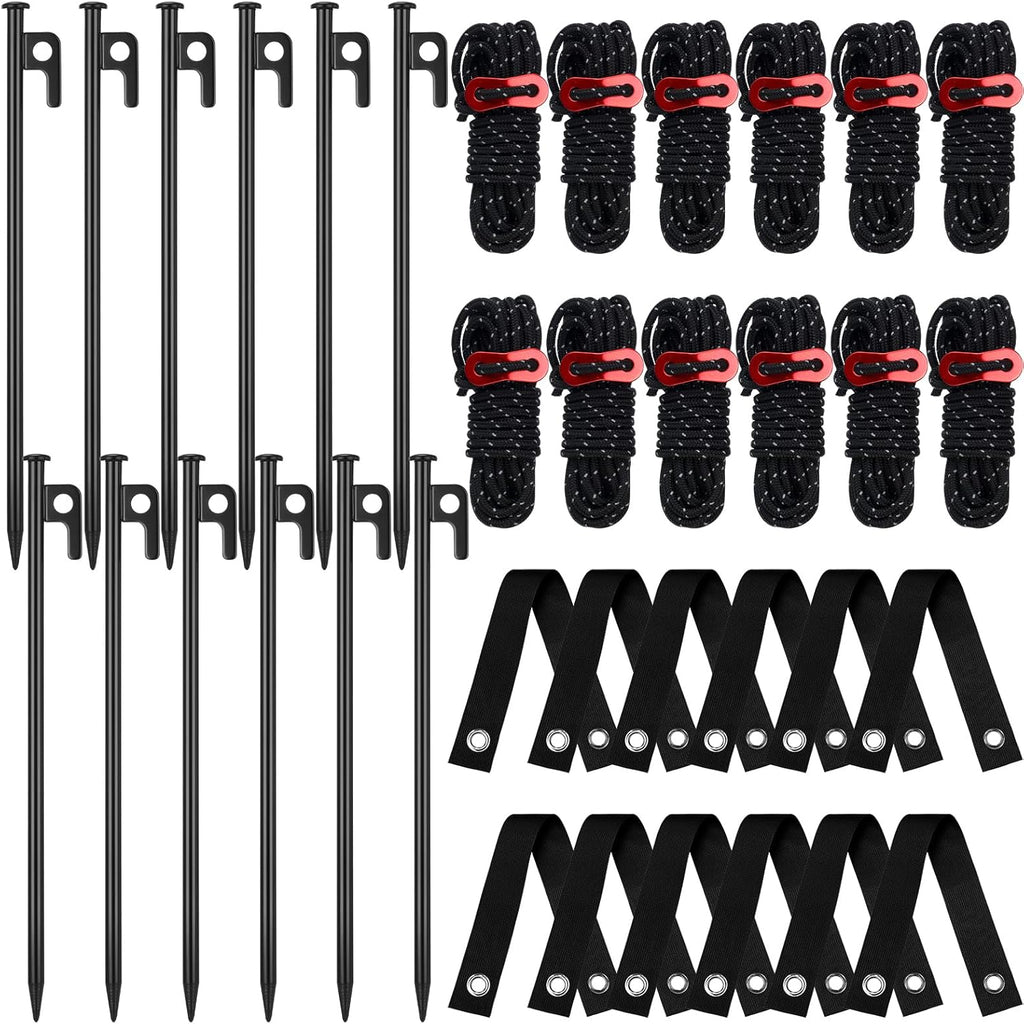 Sintuff 36 Pcs Heavy Duty Tree Stake Kits Stake and Support for Young Leaning Tree Anchor Straightening Kit, 15.8'' Support Straps, 11.8'' Steel Stakes, 13.12ft Rope(Black)