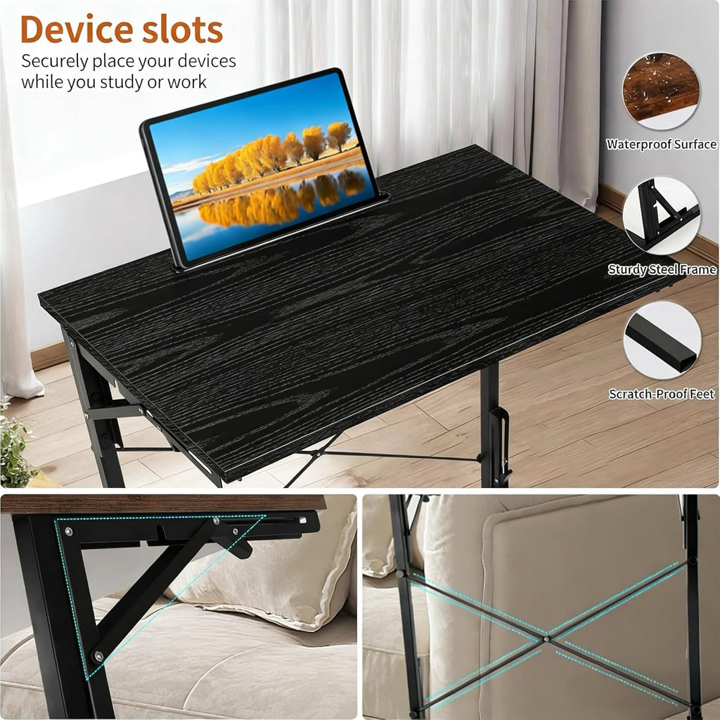 24 inch Foldable TV Tray Table, Foldable Portable C-Shaped Sofa end Table, Oversized Sofa Side Laptop Desk, Suitable for Living Room and Bedroom (1, Black)