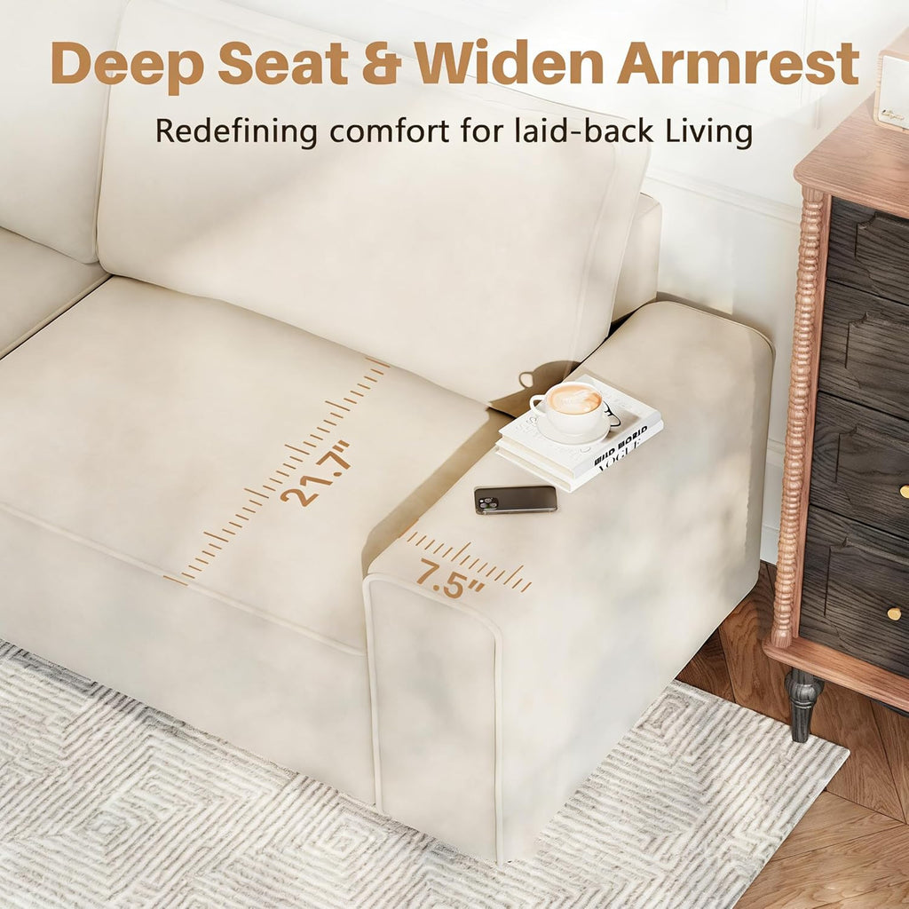 Vesgantti 85'' Chenille Couch for Living Room, 3 Seater Comfy Sofa with Wide Armrest, Thick Spring Cushions, Modern Cloud Couch for Apartment, Office, Bedroom, Small Space, Beige