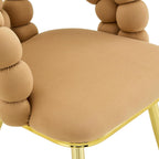 Aoowow Bubble Ball Chain Chairs, Contemporary Luxury Kitchen Chairs, Handcrafted Backrest, Lumbar Support, Modern Velvet Dining Chairs with Gold Legs for Kitchen, Dining Room (Brown, 4 Chairs)