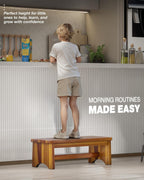 FANATU Extra Wide 26in Wooden Step Stool, Heavy Duty, Holds Up to 550 lbs | Reinforced Crossbar, Non-Slip Feet And Water-Resistant Finish Provide Stable Support For Reaching Shelves And Cabinets