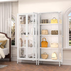 Polup Glass Display Cabinet with Glass Doors, White Curio Cabinet with 3 Side Tempered Glass, 66" Tall Bookcase Display Case for Collectibles, Metal Storage Cabinet for Living Room, Assemble Required