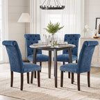 COLAMY Button Tufted Dining Chairs Set of 6, Parsons Upholstered Fabric Dining Room Chair Kitchen Chairs with Wood Legs and Padded Seat, Blue