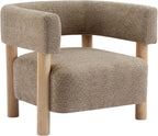 Christopher Knight Home Carly Low Profile Accent Chair, Round Backrest Side Chair, Living Room Armchair with Boucle Fabric Cushion,Comfy Reading Chair for Bedroom,Wooden Single Lounge Sofa,Light Camel