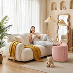 Vanity Chair with Storage Set of 2, 360° Swivel Velvet Makeup Chair with Wave Backrest, Modern Upholstered Round Accent Chair, No Assembly Vanity Stool for Bedroom, Dressing Room & Living Room, Pink