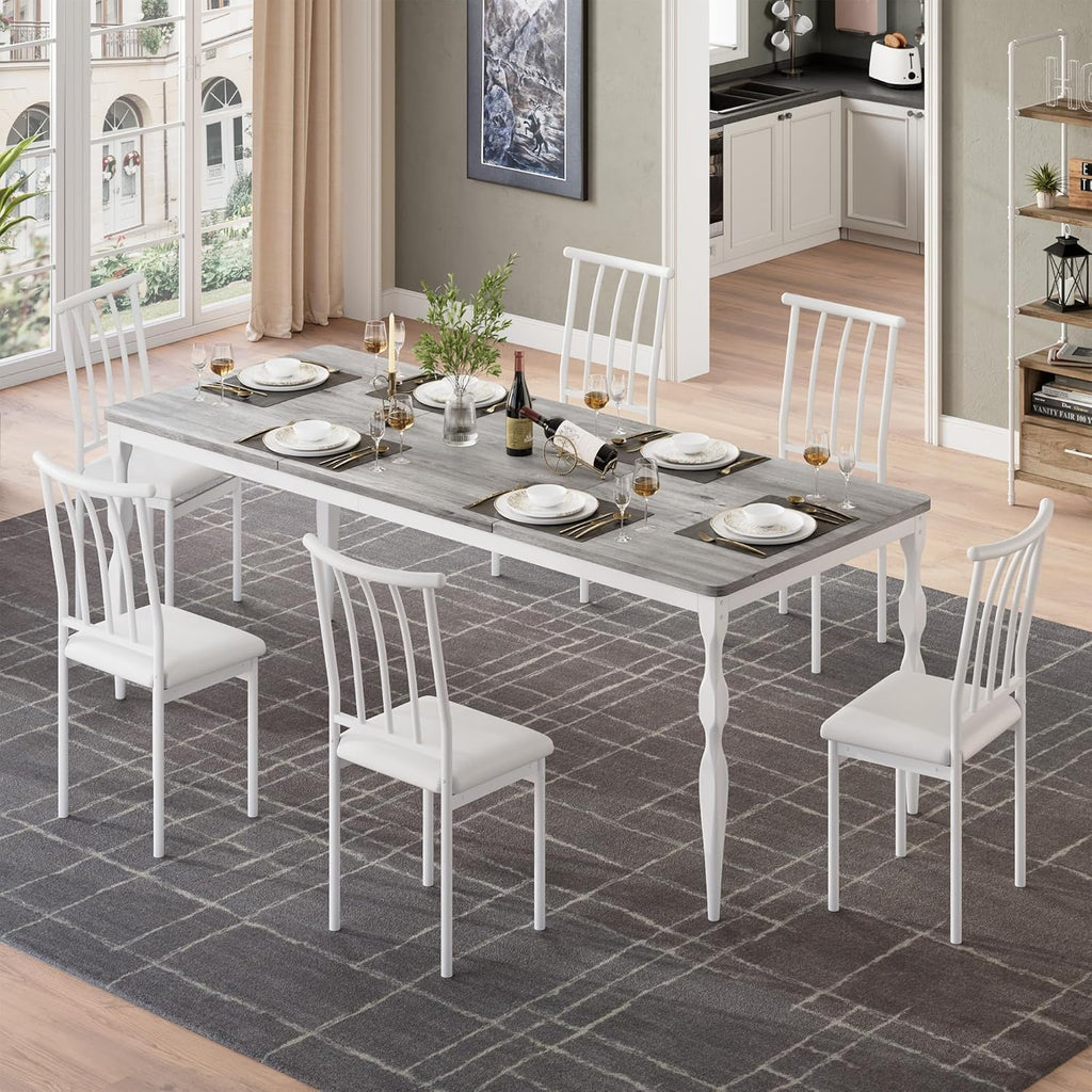 IDEALHOUSE 78 Inch Farmhouse Dining Table for 6-8 People, Rectangular Wood Kitchen Table with Heavy Duty Legs, Kitchen Dining Room Table for Dining Room Kitchen, Wash Grey
