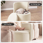 Furniliving Velvet Vanity Chair with Storage, 360° Swivel Accent Chair with Wavy Back, Modern Barrel Vanity Stool Makeup Ottoman for Bedroom, Living Room