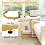 Giantex C Shaped End Table Set of 2, Modern Sofa Side Table with Faux Marble Tabletop & Storage Shelf, Slide Under Sofa Bed, 2-Tier Couch Table for Small Spaces Living Room Bedroom, White