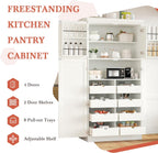 LUMISOL Kitchen Pantry Cabinet, 70.9" Tall Cupboard Storage Cabinet with Adjustable Shelves and Door Shelves, Freestanding Kitchen Hutch with 8 Pull-Out Trays for Dining Room Living Room, White