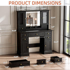 Vanity Desk with Mirror & Lights, Makeup Vanity with Power Outlet & USB Ports, Farmhouse Dressing Table, 6 Drawers & 4 Storage Cabinets, RGB Cabinet Lighting, 3-Color Dimmable Mirror