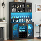 72'' Tall Kitchen Pantry Storage Cabinet with Led Light - Black Pantry Cabinet with Storage Drawers & Pegboard, Kitchen Hutches Cabinets with Wine Racks & Glass Door, Wine Bar Cabinet for Living Room
