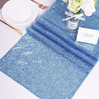 Sequin Table Runners 2 Pieces Baby Blue Table Runners 12x72 Inch Glitter Dining Table Cover for Party Wedding Birthday Reception Banquet Decoration Spring Party Chair Sashes