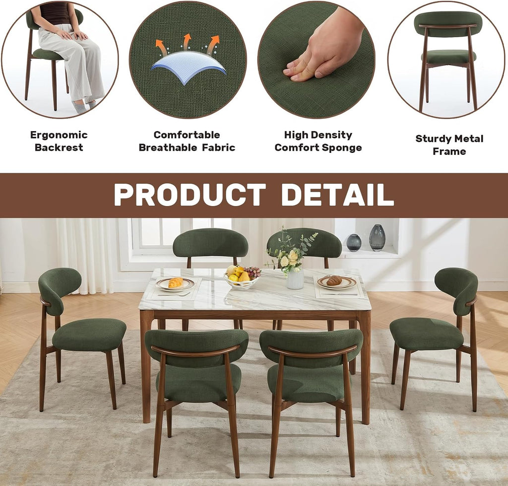 UVV Dining Chairs Set of 8, Metal Kitchen Chairs with Modern Fabric Upholstered for Dining Room, Green