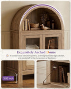 TYBOATLE 71'' Arched Pantry Cabinet with Glass Door for Kitchen Dining Room | Arch Storage Cabinet, Versatile Cupboard with Innovative Drawer and Anti-Tip Device, Kitchen Dining, Natural