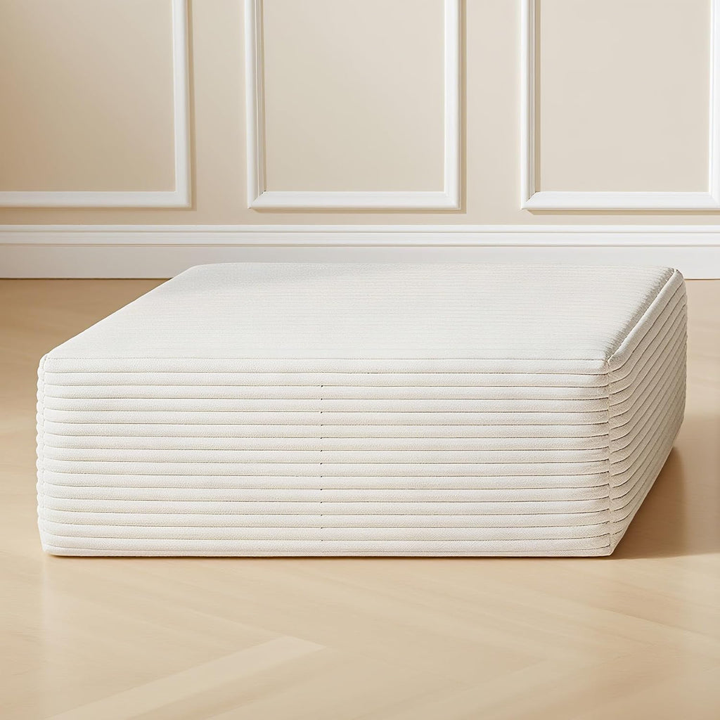 37.4" Plush Corduroy Ottoman, Upholstered Cloud Ottoman for Couch in a Box, Modular Sectional Couches for Living Room, Compressed Memory Foam, No Assembly Require, White