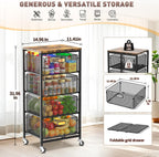 SUNALLY Rolling Kitchen Cart with Drawers, 4-Tier Utility Cart Fruit Vegetable Storage Cart with Lockable Wheels, Wooden Top Metal Kitchen Storage Organizer for Cans, Snacks, Beauty, Craft, Art, Black