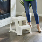 Gracious Living 2-Step Plastic Stool, 300 Lb Capacity, White | Portable Step Stool for Dorm, Home, Classroom & Office, 18"L x 18.75"W x 16"H