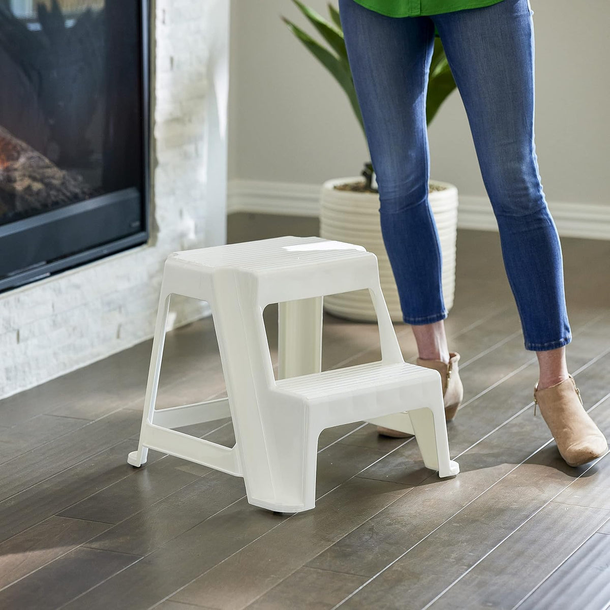 Gracious Living 2-Step Plastic Stool, 300 Lb Capacity, White | Portable Step Stool for Dorm, Home, Classroom & Office, 18"L x 18.75"W x 16"H