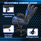 OLIXIS Computer Gaming Chair, Lumbar Support, PU Leather | 360° Swivel Wheels, Height Adjustable, Flip-up Armrest, Ergonomic Home Office Desk, Video Racing, Black and Blue
