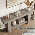 GarveeHome Entryway Console Table, Farmhouse 2-Tier Entryway Table, Long Sofa Accent Table Behind Couch Table with Open Storage for Entrance, Living Room, Hallway, Light Grey, 63"