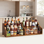 FAVOOSTY 5 Tier Countertop Liquor Bottle Display Shelf Organizer, Retro Tabletop Wine Rack Stand, Storage Holder for Whiskey, Spirits, Coffee Syrup, Mini Home Bar & Liquor Cabinet, Rustic Brown