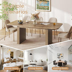 Zevemomo 63"-78.7" Expandable Dining Table, 6-10 Farmhouse Kitchen Table, Rectangular Extendable Dining Table, with Metal Slide Track, Widened Wood Striped Legs for Dining Room-Beige Brown