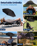 2PCS Camping Chairs with Detachable Umbrella, HaSteeL Folding Beach Chair for Adults, Large Portable Foldable Chair for Outdoors Fishing Hiking Travel Picnic Lawn, Supports 275lbs, Storage Bags, Black