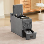 Center Console for Recliner, Fuctional Sofa Side Table with Storage Drawers, Gray Sofa Console Table with Dual Charging Ports, End Table (Linen, Gray)