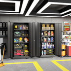 Greenvelly 73" Metal Garage Storage Cabinet with Wheels, Black Lockable Metal Cabinet with 2 Doors and 4 Adjustable Shelves, Rolling Steel Tool Organization for Garage, Home, Office, School