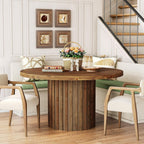 Tribesigns 47-Inch Round Dining Table for 4-6, Farmhouse Wood Kitchen Table with Striped Pedestal Base, Circle Wooden Dining Room Furniture for Kitchen Living Room, Dark Brown