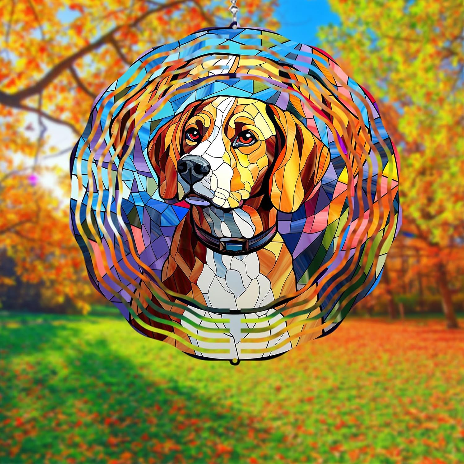 Beagle Dog Wind Spinners Outdoor Dog Memorial Gifts, 3D Metal Kinetic Hanging Garden Wind Spinner, Spinner Decor, Wind Sculptures for Outdoor & Indoor, Window, Yard Decor (Beagle 1)