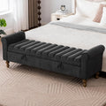 65" Bench with Storage, End of Bed Bench with Rolled Arms, Upholstered Bedroom Bench with Storages, Storage Ottoman Bench for Bedroom, Living Room, Entryway, Hallway, Dormitory, Foot Rest, Charcoal