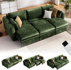 103" Electric Pull Out Sleeper Sofa Bed, 2in1 Power Extendable Couch Bed | Velvet Green, Fast Charging USB Port, 3 Smart Motor, Wide Backrest, Oversized Convertible Couches for Living Room Small Space