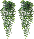 Artificial Hanging Plants,2 Pack Fake Wall Plants,Faux Mandala Vines Potted Plant,Plastic Greenery with Wall Planter for Indoor Outdoor Garden Patio Office Décor