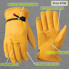 Wells Lamont Leather Work Gloves for Men – Heavy Duty, Cowhide, Abrasion & Puncture Resistant – Adjustable Wrist, Gunn Cut Design, Ideal for Ranching, Farming, Construction - Saddletan - M (Pack of 2)