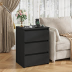 FOTOSOK Nightstands Set of 2, Black Nightstand with Charging Station