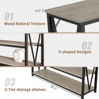 IDEALHOUSE Industrial Entryway Table, 47 in Narrow Long Console Table with Storage, 3 Tier Wood Console Table for Living Room, Farmhouse Sofa Tables Behind Couch, Hallway Table for Foyer-Grey