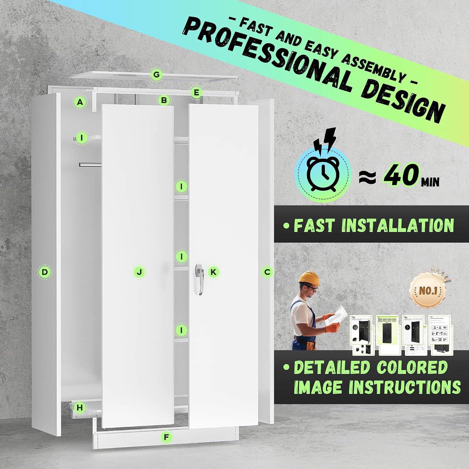 Bonusall Metal Wardrobe Closet, 72" Armoire Wardrobe with Lockable Doors, Split Closet Design, Left for Hanging and Right for Shelves, Armoires for Home Office, Bedroom, Laundry Room(White)