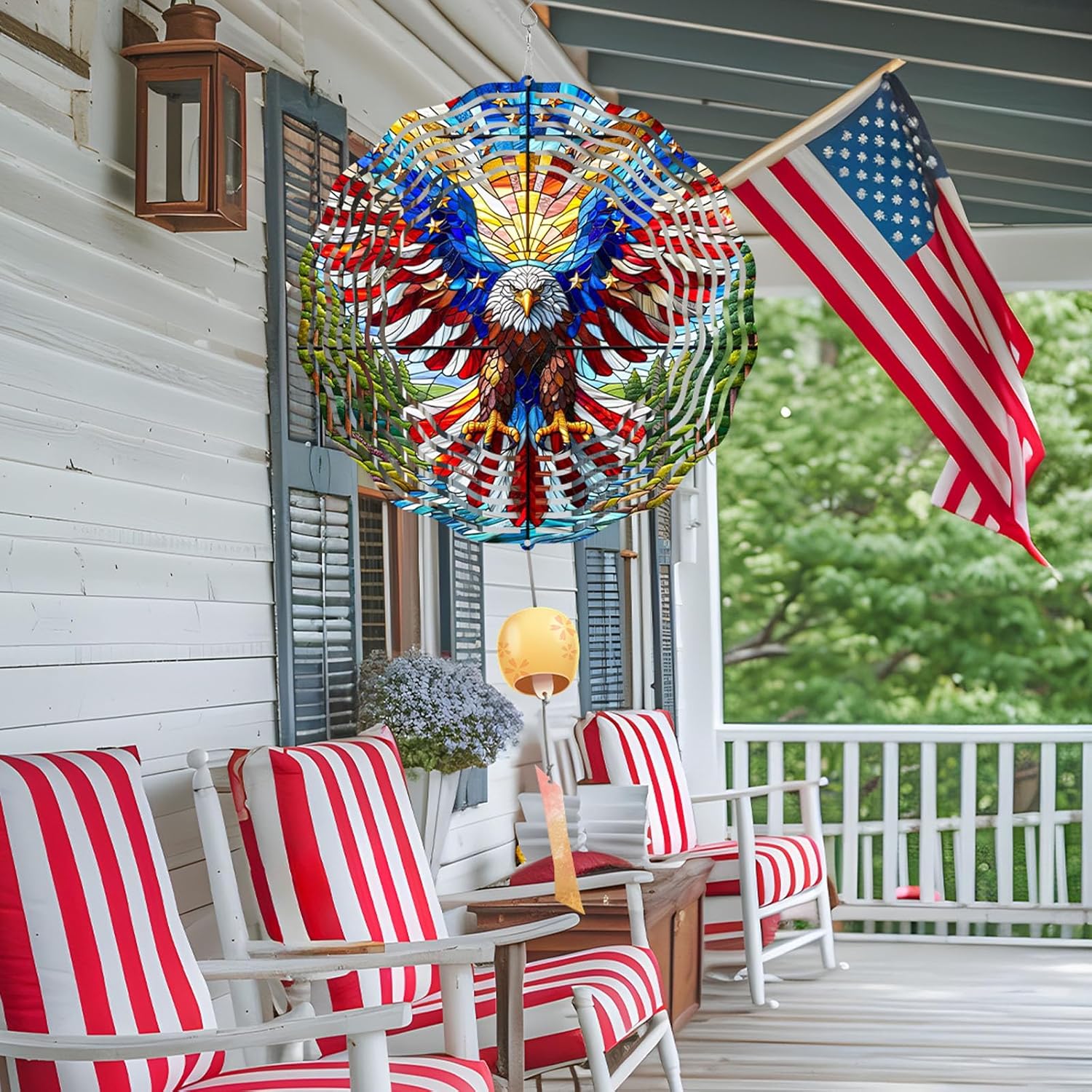 10 Inch 3D Flag Eagle Wind Spinner, Unique Metal Hanging Kinetic Wind Sculpture Gifts for Women Mom Grandma Wife, Outdoor & Indoor Decorations, Yard and Garden Ornament