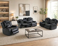 Power Recliner Sofa Set, Breathing Leather Reclining Couch Set, 3 Piece Living Room Furniture Set with LED Lights/Charging Ports/Storage for Home/Office (Black, Sofa+Loveseat+Chair)