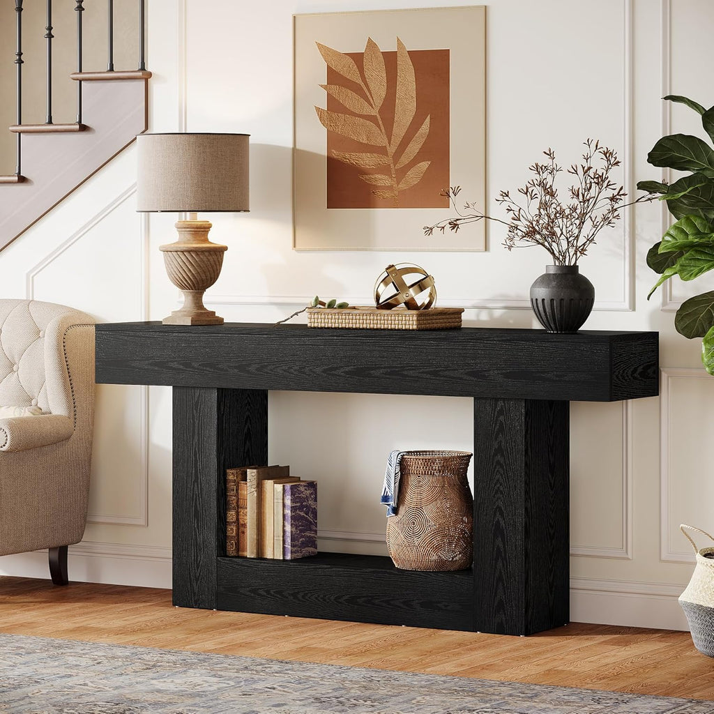 Tribesigns 63-Inch Long Console Table, 2-Tier Entryway Table Sofa Table with Storage, Farmhouse Wood Behind Couch Table for Living Room, Hallway, Black