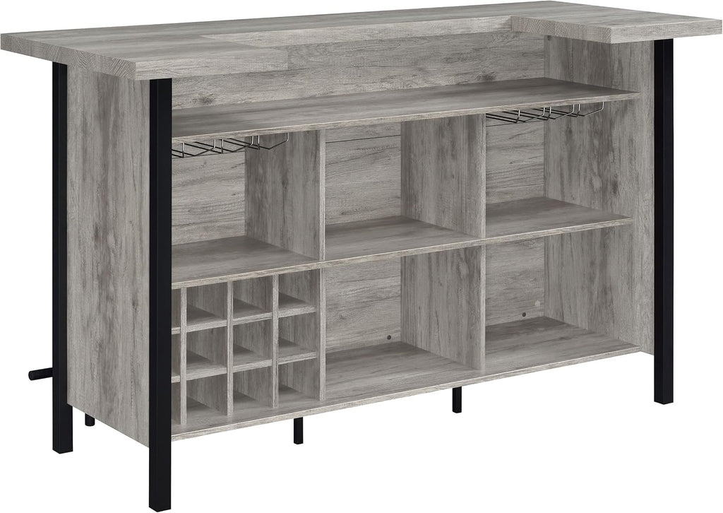Coaster Home Furnishings - Bellemore - Wood & Metal - Bar Cabinet with Bottle Rack and Stemware Racks with Open Storage - Dining Room & Home Bar - Gray Driftwood - 182105