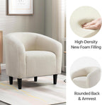 Yaheetech Small 25.5in Wide Sherpa Barrel Accent Chair for Bedroom, Ivory | Compact Cozy Barrel Chairs with a Curved Silhouette, Upholstered Furry Armchair for Small Spaces, Living Room Bedroom Corner
