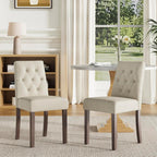 Upholstered Dining Chairs Set of 2, Modern Fabric Dining Chairs with Tufted Design, Kitchen Side Chairs, Farmhouse Dinner Chair with Wood Legs for Kitchen Restaurant Living Room, Beige