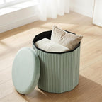 Relaxdays Velvet Stool with Storage Upholstered Foldable Height 38 x Depth 38 cm Round Side Stool Sage