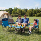 Oversized 4 Pcs Camping Chair Set with Table,Outdoor Folding Heavy Duty Lawn Chair,Cup Holder,Portable,Loveseat Chair Perfect for Family Hiking,Picnics and Beach Trips,Light Blue