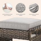 Patio Ottomans 2 Piece Outdoor Wicker Ottomans PE Rattan Footrest with Thickened Cushions Footstools for Garden Sunroom Deck Porch Balcony Poolside, Ottomans(2PCS), Brown|Beige