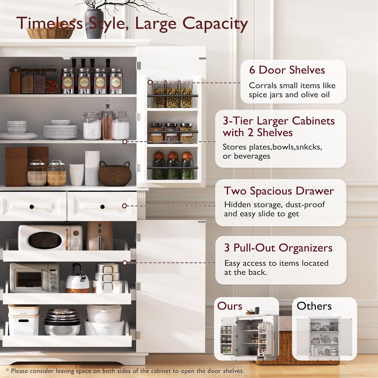 71" Tall Kitchen Pantry Cabinet with Storage, Cupboard for Kitchen