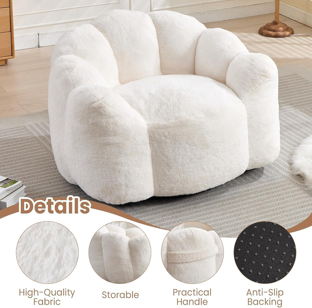 Bean Bag Chair for Adults, Floral Shaped Bean Bag Single Sofa, Ultra Soft Faux Fur Floor Sofa, Oversize Reading Chair for Living Room,Bedroom, Study, Beige,